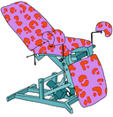 Title illustration showing abstract versions of typical items connected to either gynecology like a tampon or a gyncelogical chair